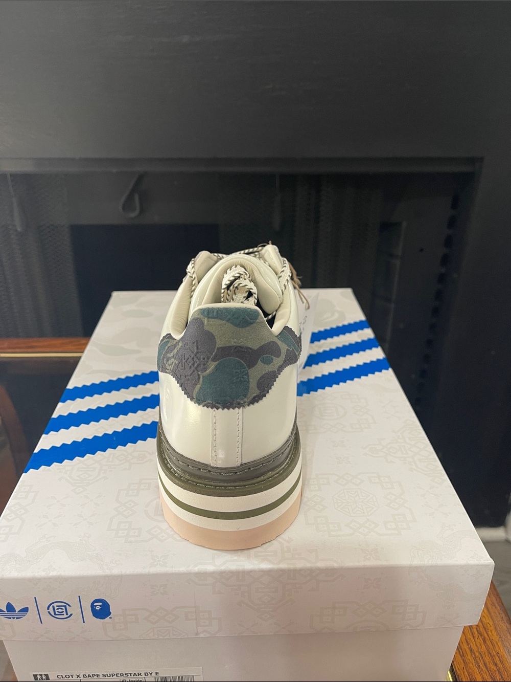 adidas Clot x Bape Superstar Low Top in White, Olive & Blush - Picture 8 of 12